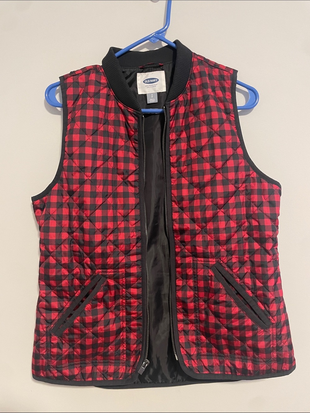 Old Navy Red and Black Quilted Plaid Vest